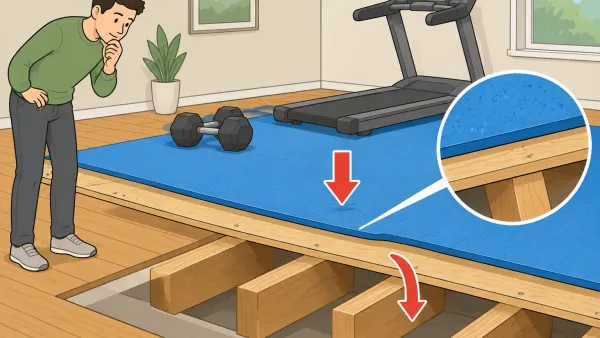 Illustration showing that gym flooring only protects the surface, not the structure underneath.