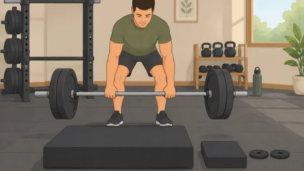 Home gym lifter lowering a barbell under control onto a large foam crash pad while a smaller rubber drop pad and silencer rings sit side by side on the floor.